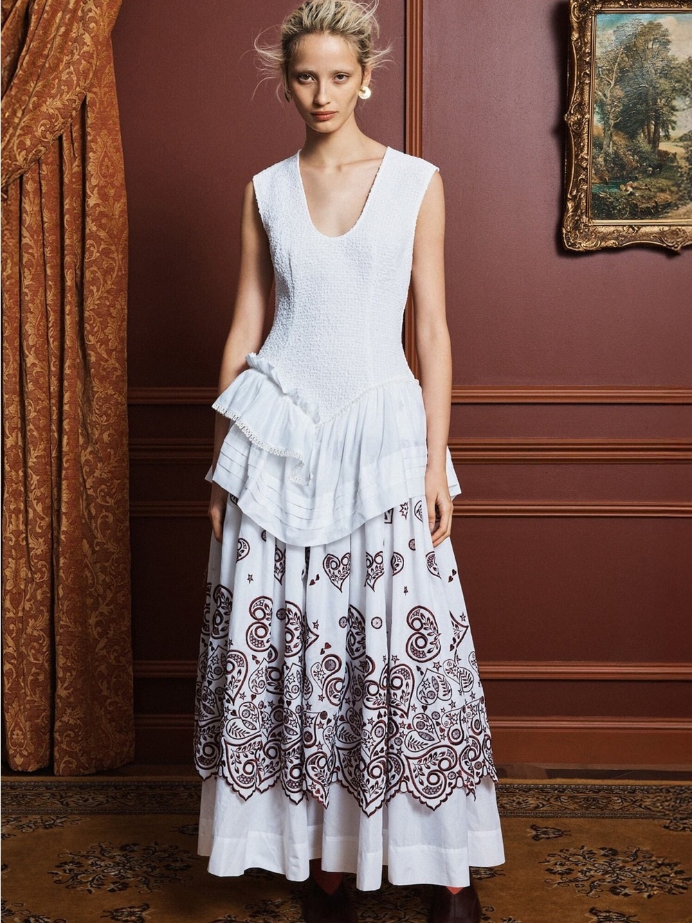 NWOT Alemais Bobby Embroidered Cotton Midi Dress